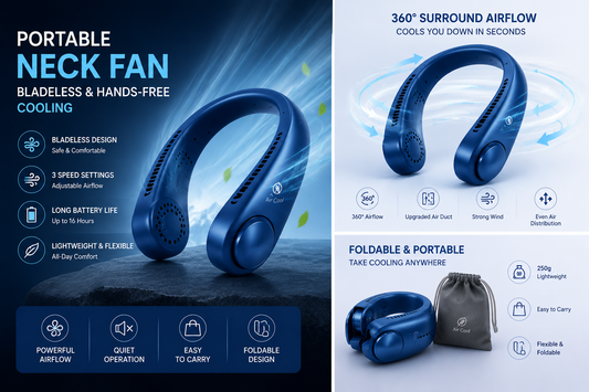 Bladeless Hands-Free Cooling Fan | Rechargeable & Quiet