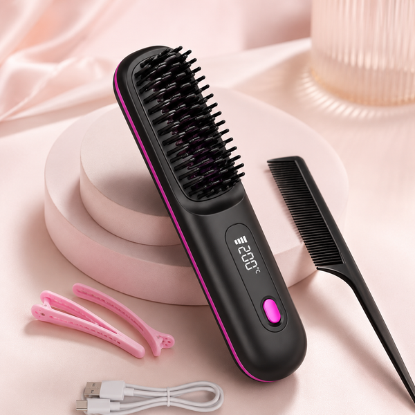 Kabellose tragbare Haarglätterbürste – USB wiederaufladbarer Anti-Frizz Kamm mit LED-Anzeige & Keramik-Ionenbeschichtung