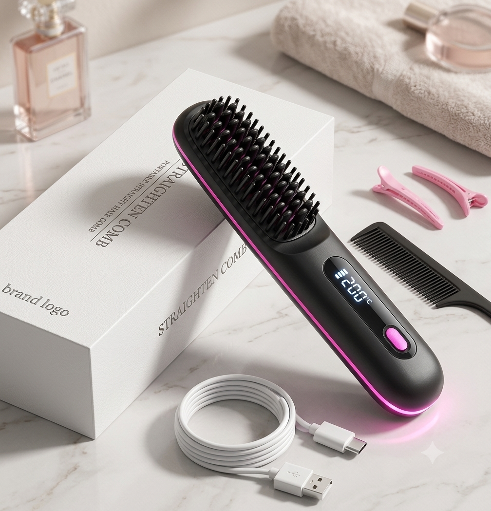 Kabellose tragbare Haarglätterbürste – USB wiederaufladbarer Anti-Frizz Kamm mit LED-Anzeige & Keramik-Ionenbeschichtung