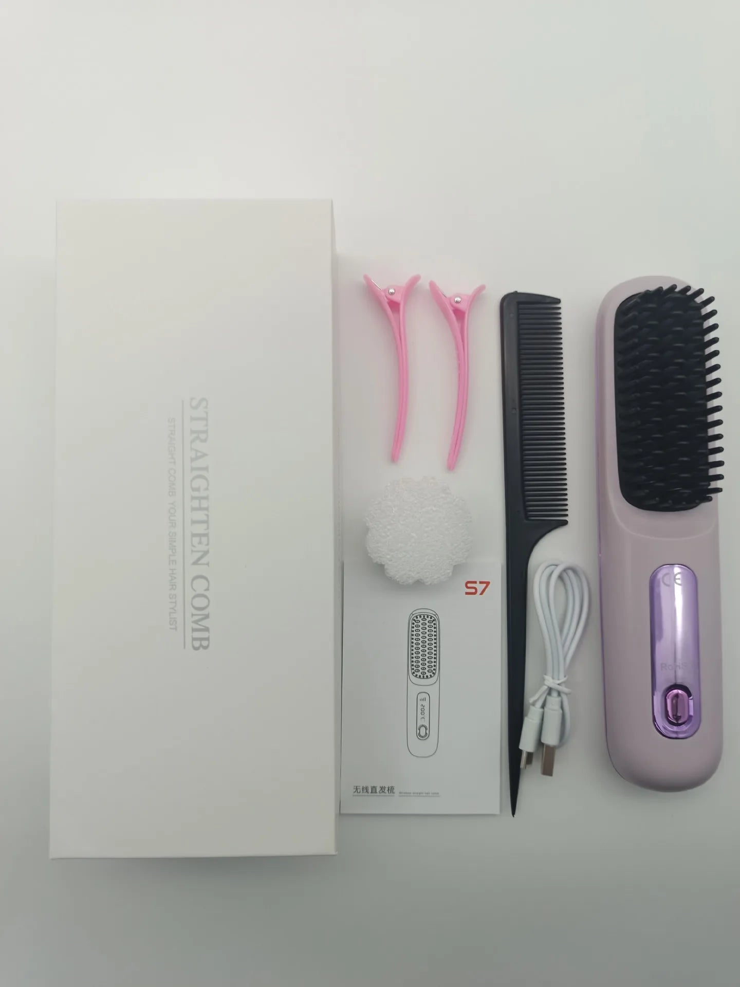 Cordless Portable Hair Straightener Brush – USB Rechargeable Anti-Frizz Comb with LED Display & Ceramic Ionic Coating