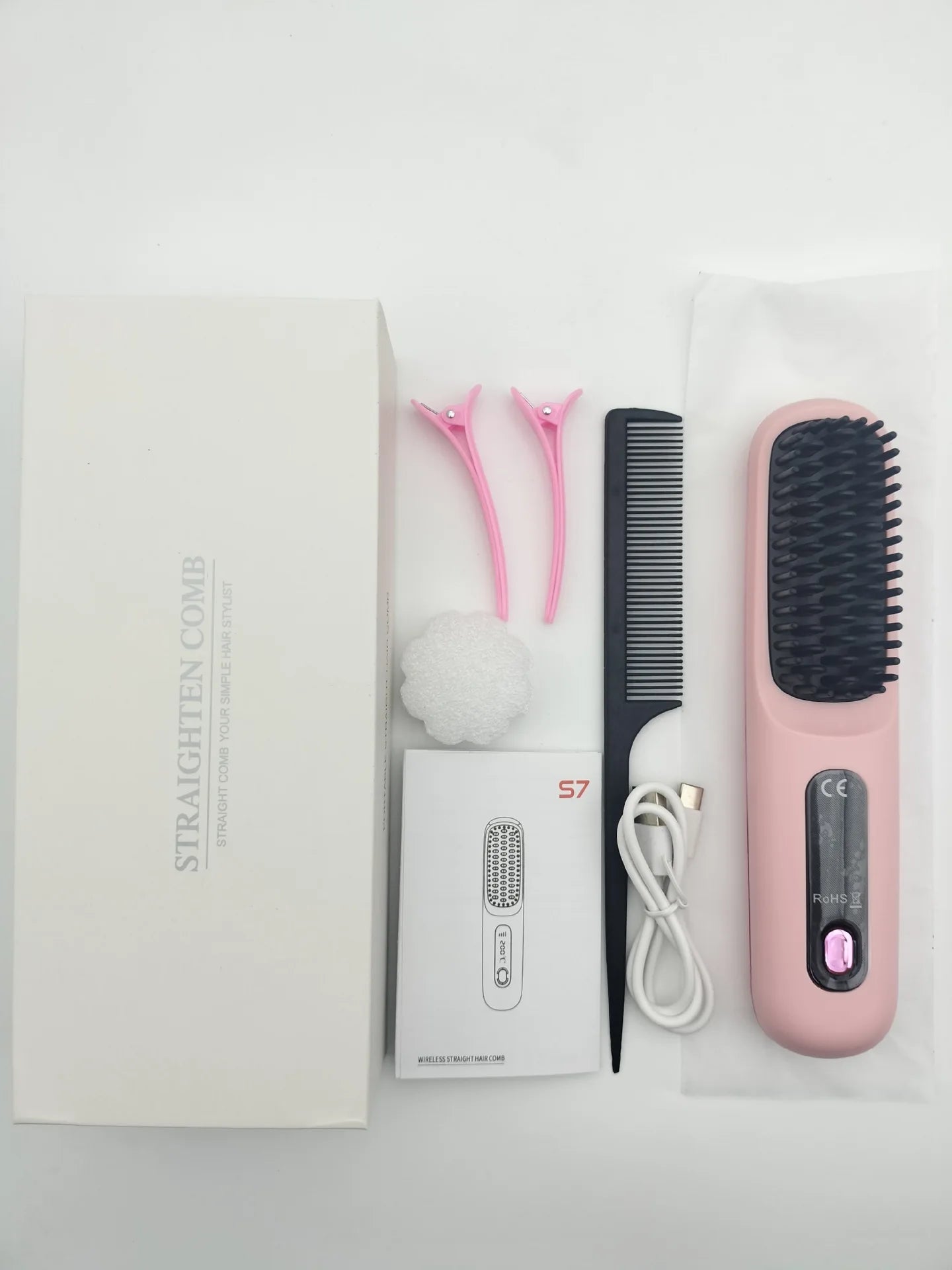 Cordless Portable Hair Straightener Brush – USB Rechargeable Anti-Frizz Comb with LED Display & Ceramic Ionic Coating