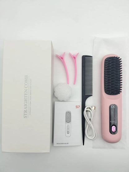 Kabellose tragbare Haarglätterbürste – USB wiederaufladbarer Anti-Frizz Kamm mit LED-Anzeige & Keramik-Ionenbeschichtung