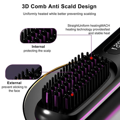 Kabellose tragbare Haarglätterbürste – USB wiederaufladbarer Anti-Frizz Kamm mit LED-Anzeige & Keramik-Ionenbeschichtung